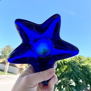 Pair of Starry Night Starfish Cobalt Blue Glass Votive Candle Star Holders